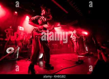The American experimental pop band Yeasayer performs a live concert at Parkteatret in Oslo. Here guitarist Anand Wilder is seen live on stage with bass player Ira Wolf Tuton in the background. Norway, 14/06 2016. Stock Photo