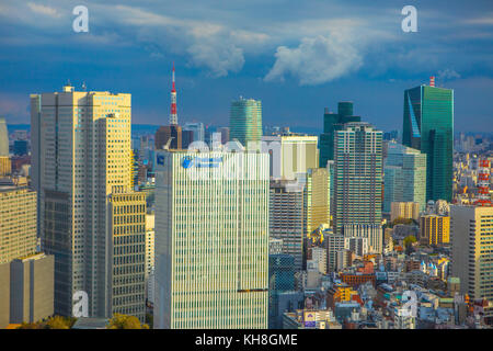 Japan, Tokyo City, Toranomon , Shimbashi area *** Local Caption *** architecture, down town, japan, no people, Shimbashi, skyline, skyscrapers, sunset Stock Photo