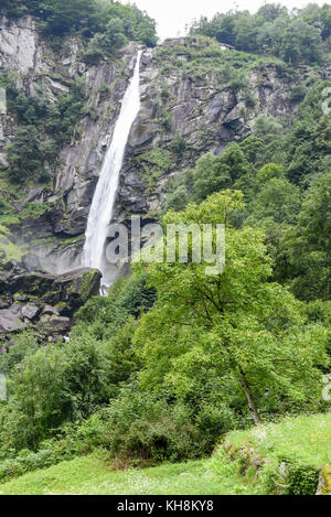Waterfall of Foroglio in Bavona valley on the Swiss alps Stock Photo