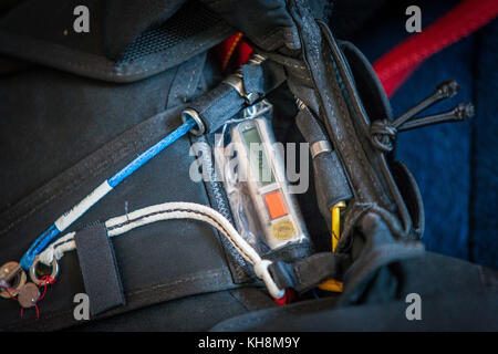 Parachute skydiving safety pin closure Stock Photo