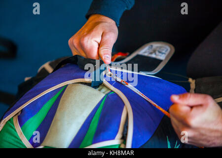 Parachute skydiving safety pin closure Stock Photo