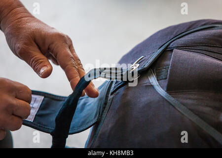 Parachute skydiving safety pin closure Stock Photo