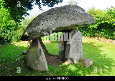 Carreg Coetan Arthur is a neolithic dolmen, burial chamber, near Newport in Pembrokeshire, Wales. UK. Stock Photo