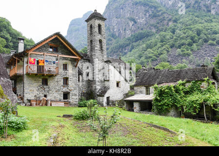 The rural village of Foroglio in Bavona valley on the Swiss alps Stock Photo