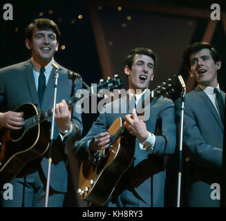 THE BACHELORS Irish pop trio in 1964. From left: Con Cluskey, Dec Cluskey, Joh  Stokes. Photo: Tony Gale Stock Photo