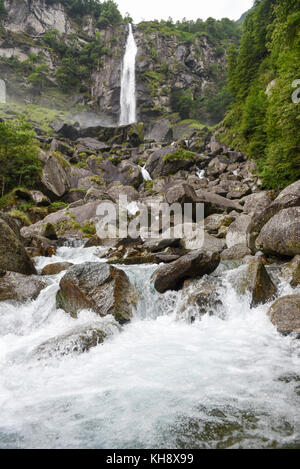 Waterfall of Foroglio in Bavona valley on the Swiss alps Stock Photo