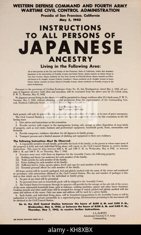 Civilian Exclusion order #41, Part II, Directing Removal by May 11 of Persons of Japanese Ancestry, 1530 Buchanan Street, San Francisco, California, USA, May 1942 Stock Photo