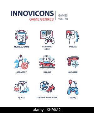 Game genres - line design icons set Stock Vector