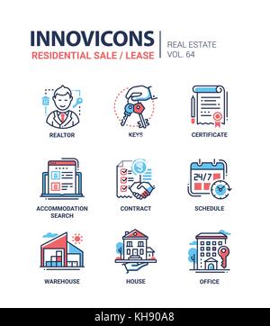 Residential sale and lease - line design icons set Stock Vector