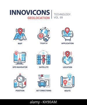 Geolocation - line design icons set Stock Vector