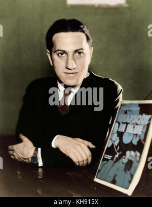 George GERSHWIN - portrait  . next to score  cover of Rhapsody in Blue. American composer and pianist 26th September 1898 - 11th July 1937 Stock Photo