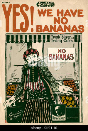 'Yes! We have no bananas' - song by Frank Silver and Irving Cohn. 1923.  Score cover. Stock Photo