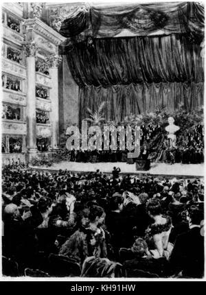 Commemoration for Giuseppe Verdi at La Scala, Milan, 1 February 1901. Italian composer,  9 or 10 October 1813 - 27 January 1901.