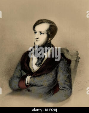 Richard Wagner in Paris as a young man. German composer.  Drawing by E.B. Kietz, signed 1842. (1813-1883) Stock Photo