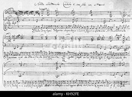 George Frideric Handel - page of hand-written score for the German / English composer 's  solo Cantata 'Armida abbandonata' Written Rome, Italy June 1707.  HWV 105. GFH:   German-English composer, 23 February 1685 - 14 April 1759 Stock Photo