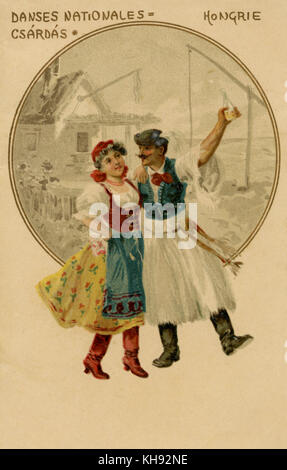 Couple dancing a Csárdás, Hungary. Post from French series on 'Danses Nationales' ['National Dances']. Stock Photo