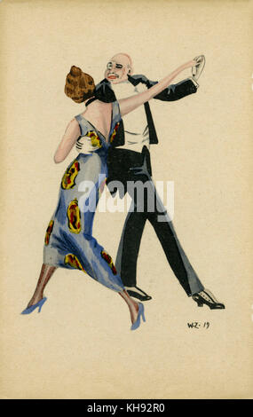 Couple dancing - illustration on German postcard. Early 20th centur (c. 1919?).