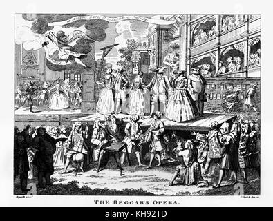 The Beggar's Opera - etching by William Hogarth . Scene from  ballad opera by the English poet and dramatist John Gay and set to music by the German composer, Johann Christoph Pepusch.  John Gay: 30 June 1685 - 4 December 1732. Johann Christopher Pepusch: 1667-1752. William Hogarth: 10 November 1697 –  26 October 1764.