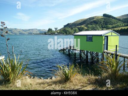 Boathouse, Otago Harbour South Island New Zealand Stock Photo
