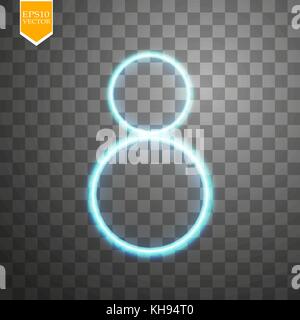 Alphabets Number 8 eight of blue neon on transparent background. Illustration vector. eps 10 Stock Vector