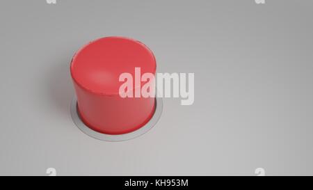 Realistic red button on gray background. 3d render Stock Photo