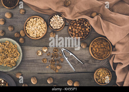 various nuts and nutcracker  Stock Photo