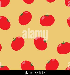 Hand drawn tomato seamless pattern. Clipping mask used. Isolated on yellow background. Stock Vector