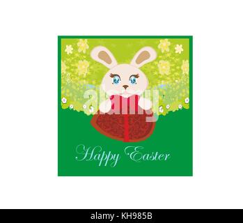Illustration of happy Easter bunny carrying egg Stock Vector