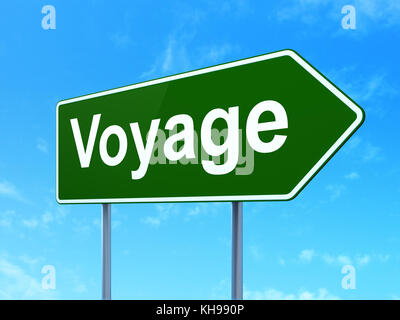 Tourism concept: Voyage on road sign background Stock Photo