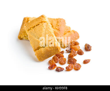 Sweet apple cookies and raisins isolated on white background. Stock Photo