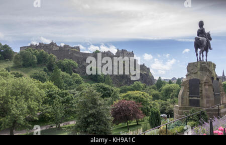 Edinburgh Castle On Castle Rock Seen From The Princes Street Gardens Edinburgh Scotland Stock Photo