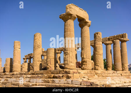 Valley of the Temples, Agrigento, Sicily, Italy. Temple of Juno in the Doric style, it dates to 450 BC. Stock Photo