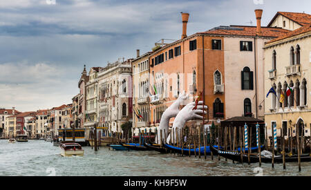 Monumental hands rise from the water in Venice to highlight climate change Stock Photo