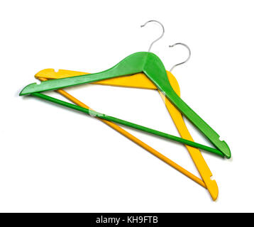 Colorful clothes hangers isolated on white background Stock Photo