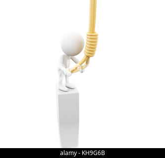 3d illustration. White people trying to hang himself. Suicide concept. Isolated white background Stock Photo