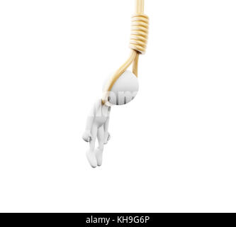 3d illustration. White people hanged with a rope. Suicide concept. Isolated white background Stock Photo