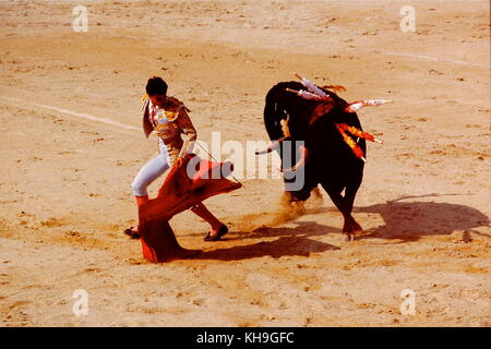 Archive pictures of a bloody bullfigth at Arles arenas, France Stock Photo