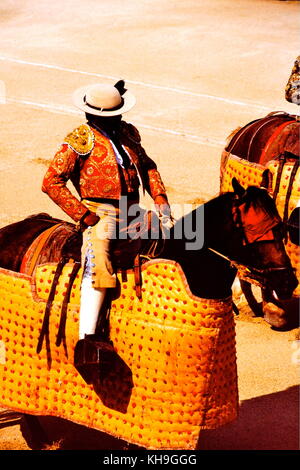 Archive pictures of a bloody bullfigth at Arles arenas, France Stock Photo