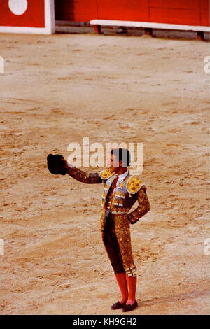 Archive pictures of a bloody bullfigth at Arles arenas, France Stock Photo