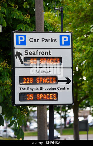 Southend on Sea, Essex, car parking. Seafront, Seaway, Royals Shopping Centre car parks. Digital space count through aerial antenna Stock Photo