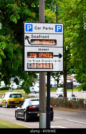 Southend on Sea, Essex, car parking. Seafront, Seaway, Royals Shopping Centre car parks. Digital space count through aerial antenna Stock Photo