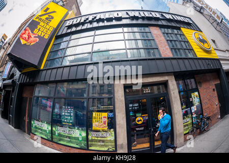 The Times Square branch of the Buffalo Wild Wings restaurant chain in New York on Tuesday, November 14, 2017. Roark Capital Group is reported to have offered a $2.3 billion takeover bid for the chicken wing chain. (© Richard B. Levine) Stock Photo