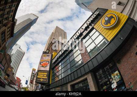 The Times Square branch of the Buffalo Wild Wings restaurant chain in New York on Tuesday, November 14, 2017. Roark Capital Group is reported to have offered a $2.3 billion takeover bid for the chicken wing chain. (© Richard B. Levine) Stock Photo