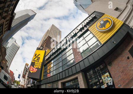 The Times Square branch of the Buffalo Wild Wings restaurant chain in New York on Tuesday, November 14, 2017. Roark Capital Group is reported to have offered a $2.3 billion takeover bid for the chicken wing chain. (© Richard B. Levine) Stock Photo