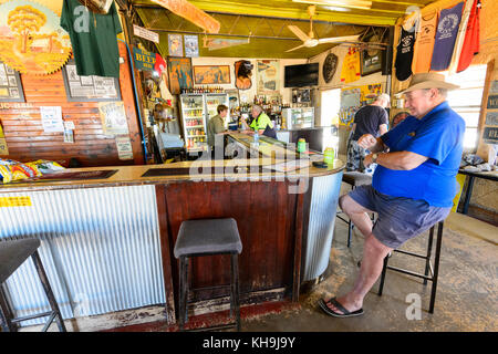 Inside the iconic Hebel Hotel, a historic Outback pub, Hebel, South West Queensland, QLD, Australia Stock Photo