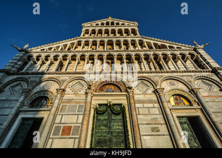 The front facade of the Duomo of Pisa, on the Square of Miracles in Pisa Italy Stock Photo