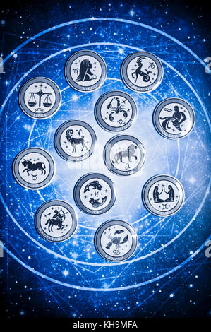 all signs of the zodiac on a blue chart Stock Photo