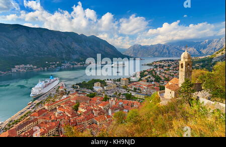 Panoramic view of Kotor Bay, Montenegro Stock Photo