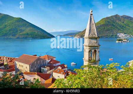 St. Nicholas belltower, Perast, Kotor Bay, Montenegro Stock Photo