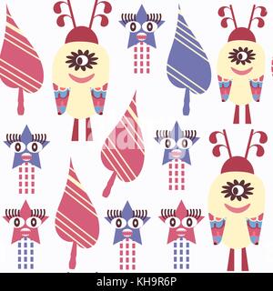 Abstract monsters seamless pattern. It is located in swatch menu, vector illustration. Cute background Stock Vector